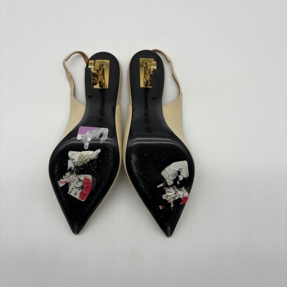 Yves Saint Laurent Cream Slingback Heels with Gold Accent - Picture 8 of 10